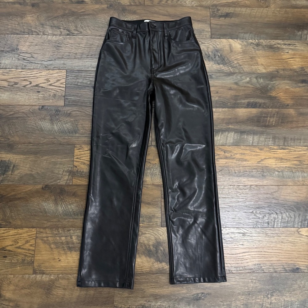 Abercrombie & Fitch 90s Straight Vegan Leather Pants Black High Rise 27/4